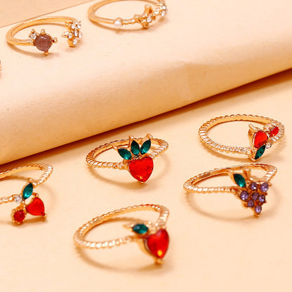 Assorted Crystal Fruit Rings - 11 Piece Set