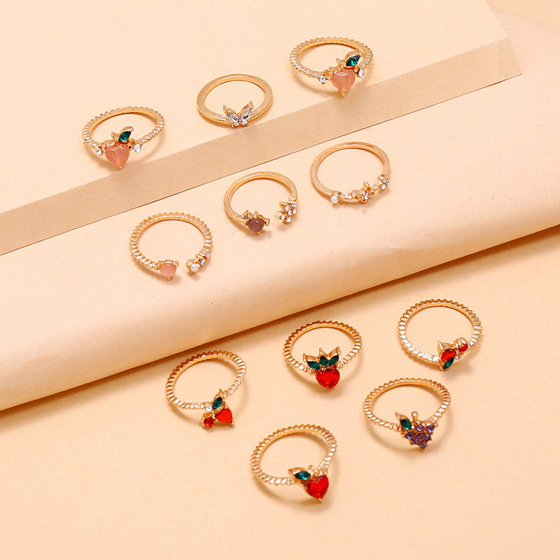 Assorted Crystal Fruit Rings - 11 Piece Set