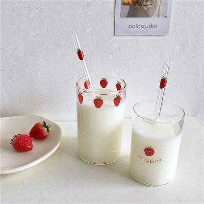 Strawberry Glass Cup & Straw