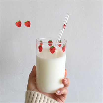 Strawberry Glass Cup & Straw