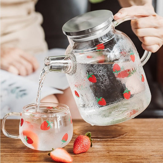Strawberry Glass Water Pot/Mug - Sold Individually